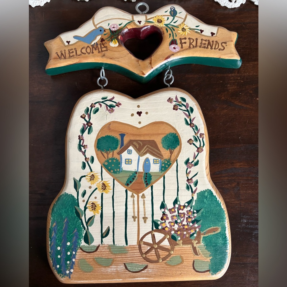 Vintage “Welcome Friends” Hand-Painted Home Wall Decor